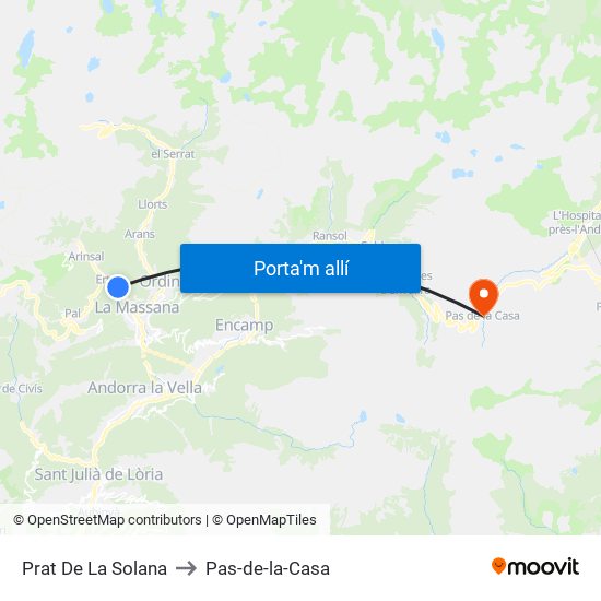Prat De La Solana to Pas-de-la-Casa map