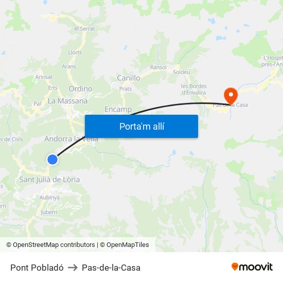 Pont Pobladó to Pas-de-la-Casa map