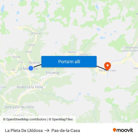 La Pleta De L'Aldosa to Pas-de-la-Casa map