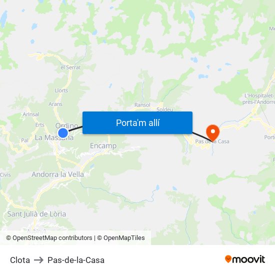 Clota to Pas-de-la-Casa map