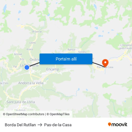 Borda Del Rutllan to Pas-de-la-Casa map