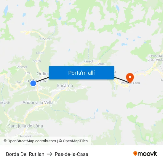 Borda Del Rutllan to Pas-de-la-Casa map