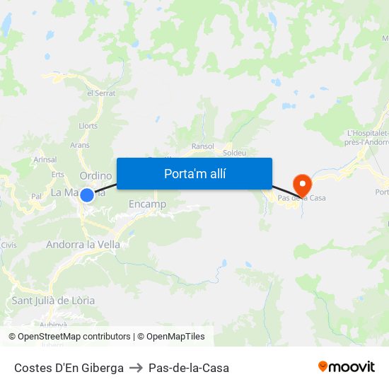 Costes D'En Giberga to Pas-de-la-Casa map
