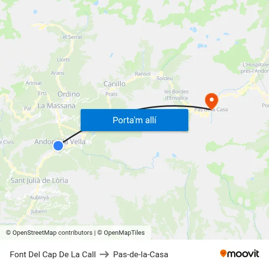 Font Del Cap De La Call to Pas-de-la-Casa map