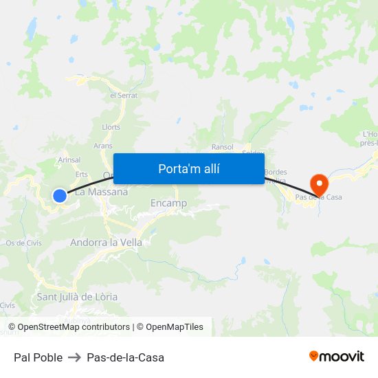Pal Poble to Pas-de-la-Casa map