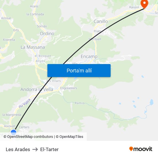 Les Arades to El-Tarter map