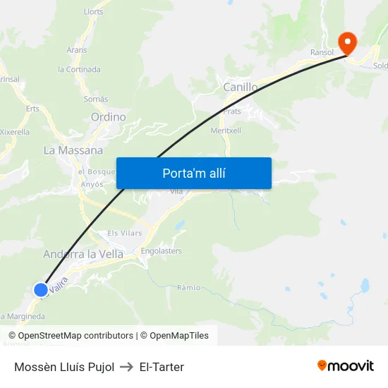 Mossèn Lluís Pujol to El-Tarter map