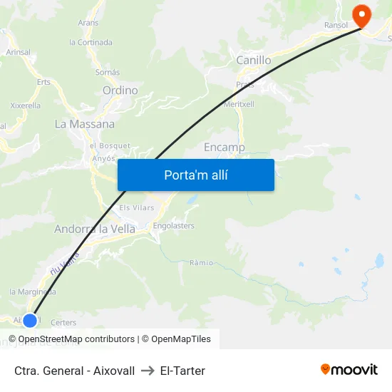 Ctra. General - Aixovall to El-Tarter map
