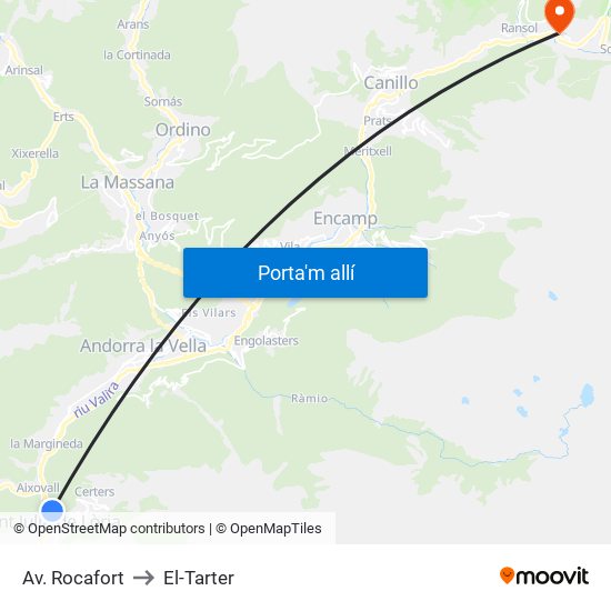 Av. Rocafort to El-Tarter map