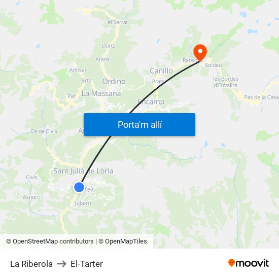 La Riberola to El-Tarter map