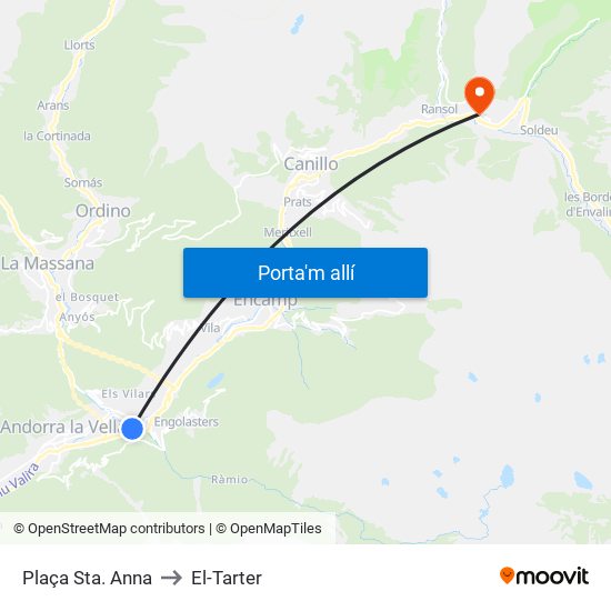 Plaça Sta. Anna to El-Tarter map