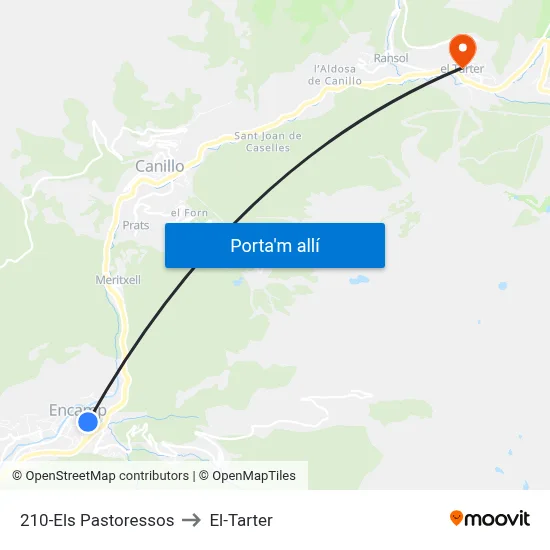 210-Els Pastoressos to El-Tarter map