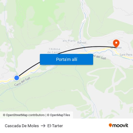 Cascada De Moles to El-Tarter map
