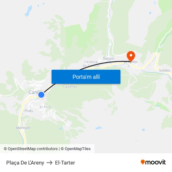 Plaça De L'Areny to El-Tarter map