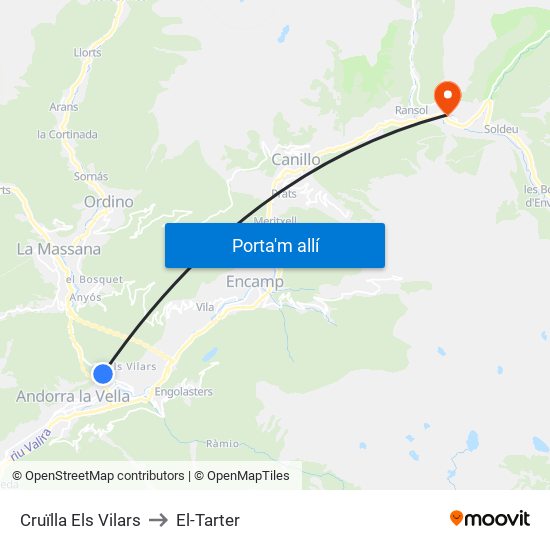 Cruïlla Els Vilars to El-Tarter map