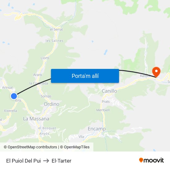 El Puiol Del Pui to El-Tarter map