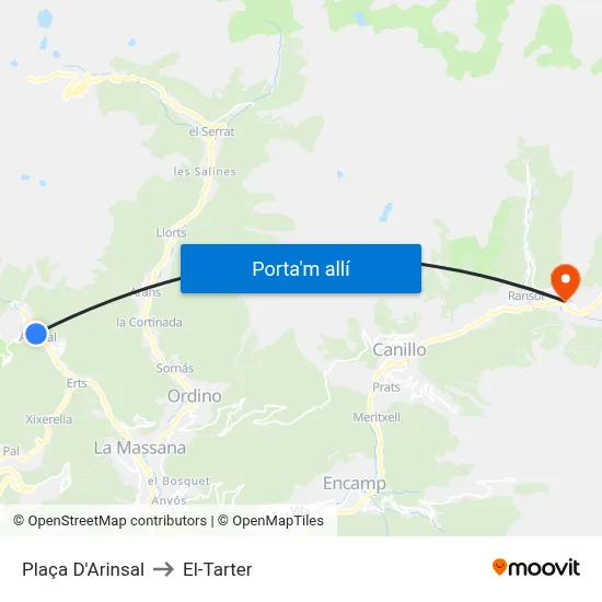 Plaça D'Arinsal to El-Tarter map