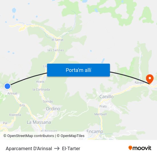 Aparcament D'Arinsal to El-Tarter map