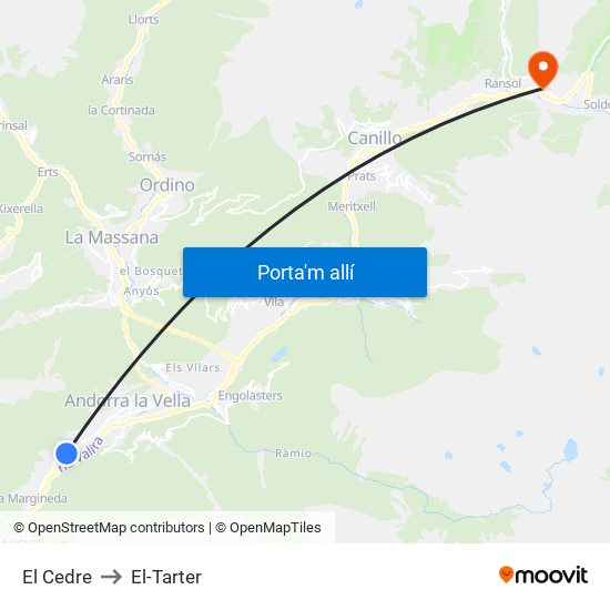 El Cedre to El-Tarter map