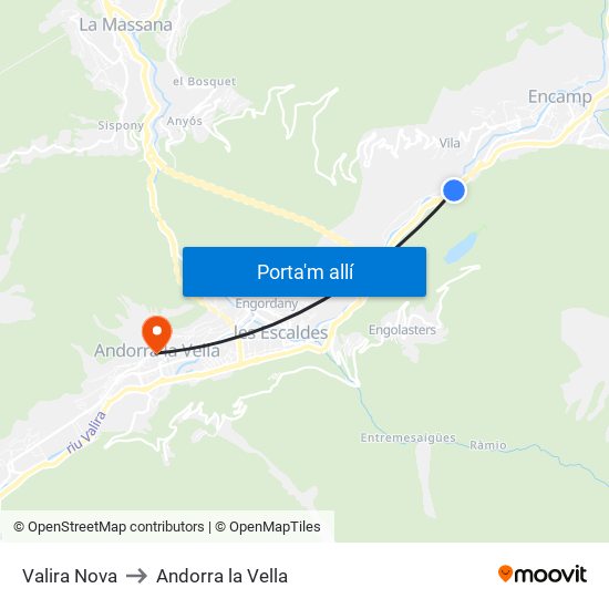 Valira Nova to Andorra la Vella map