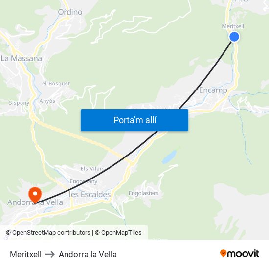 Meritxell to Andorra la Vella map