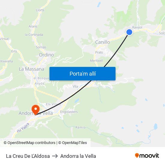 La Creu De L'Aldosa to Andorra la Vella map