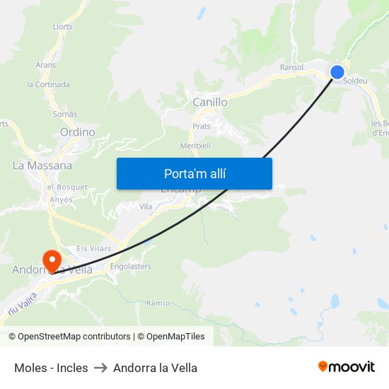Moles - Incles to Andorra la Vella map