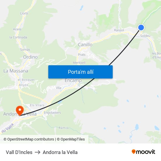 Vall D'Incles to Andorra la Vella map