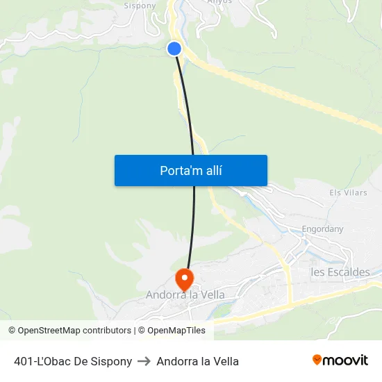 401-L'Obac De Sispony to Andorra la Vella map