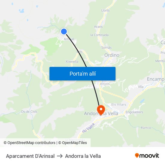 Aparcament D'Arinsal to Andorra la Vella map