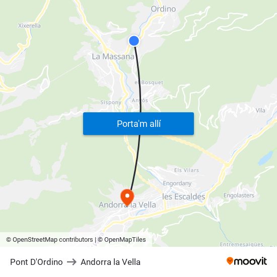 Pont D'Ordino to Andorra la Vella map