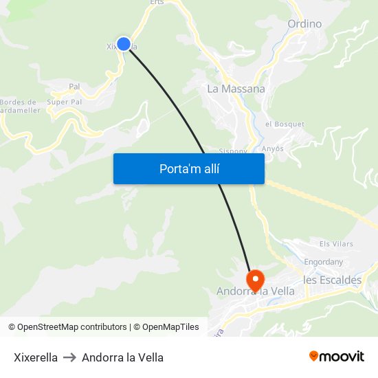 Xixerella to Andorra la Vella map