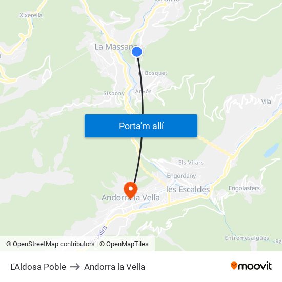 L'Aldosa Poble to Andorra la Vella map