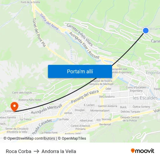 Roca Corba to Andorra la Vella map