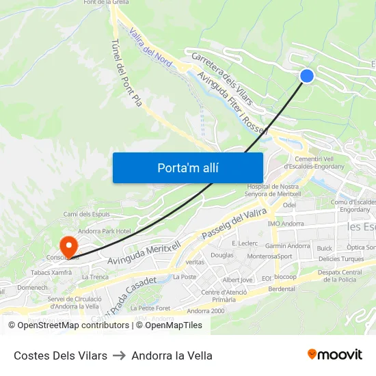 Costes Dels Vilars to Andorra la Vella map