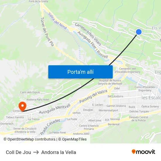 Coll De Jou to Andorra la Vella map