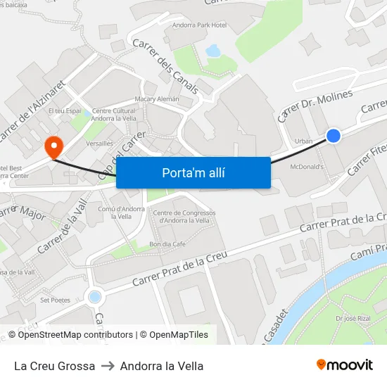 La Creu Grossa to Andorra la Vella map