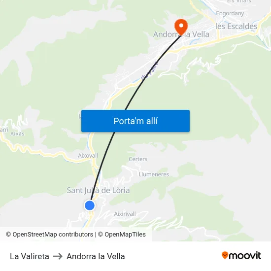 La Valireta to Andorra la Vella map