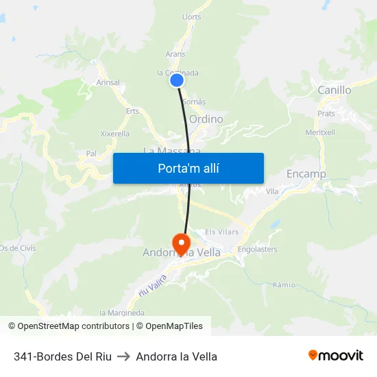 341-Bordes Del Riu to Andorra la Vella map