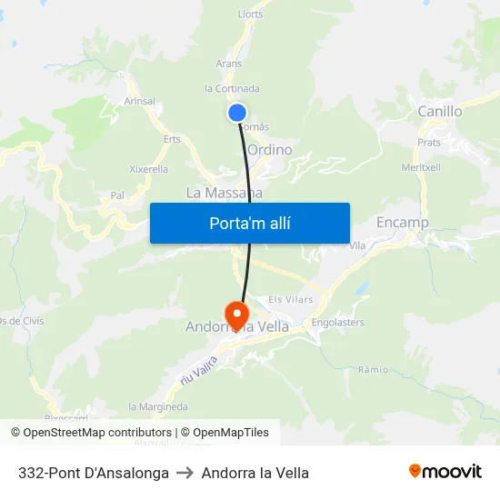 332-Pont D'Ansalonga to Andorra la Vella map