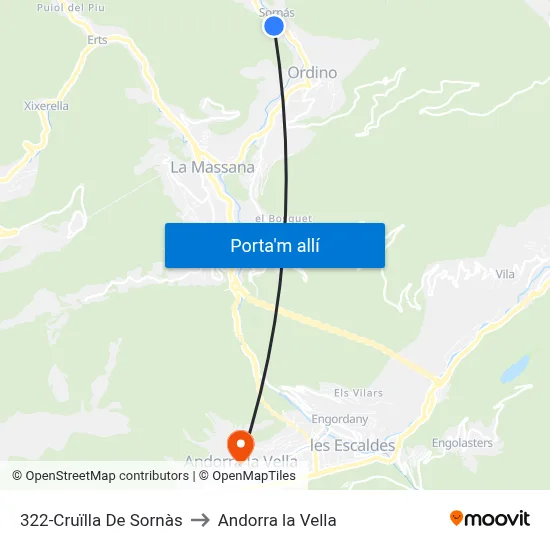 322-Cruïlla De Sornàs to Andorra la Vella map