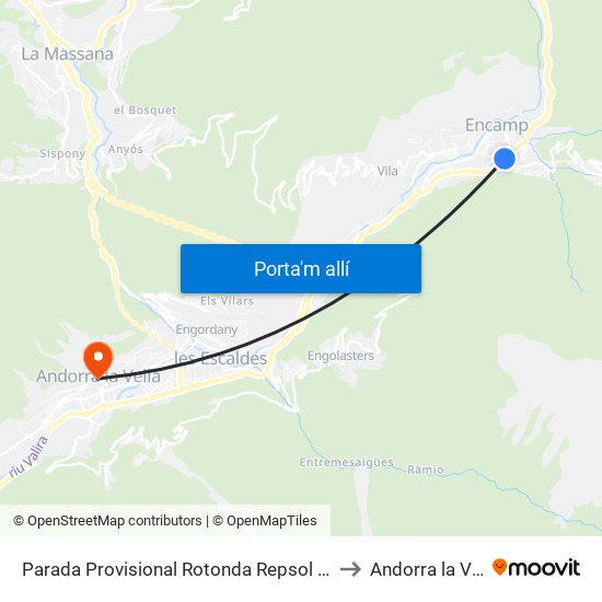 Parada Provisional Rotonda Repsol Pujada to Andorra la Vella map