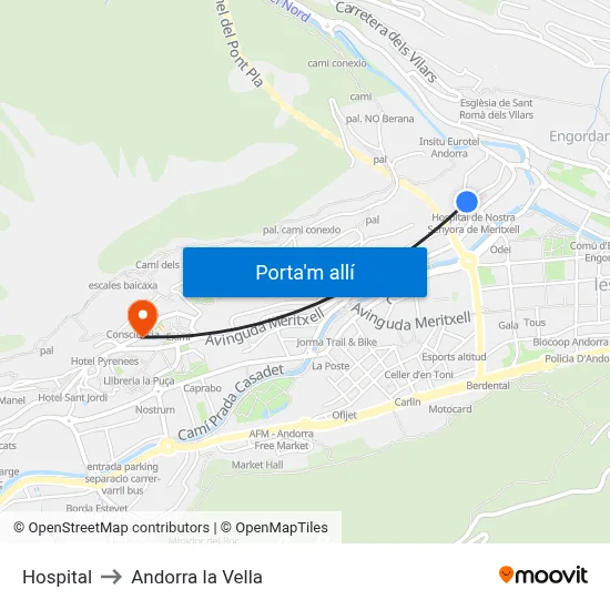 Hospital to Andorra la Vella map