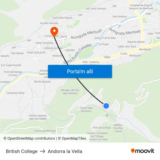 British College to Andorra la Vella map