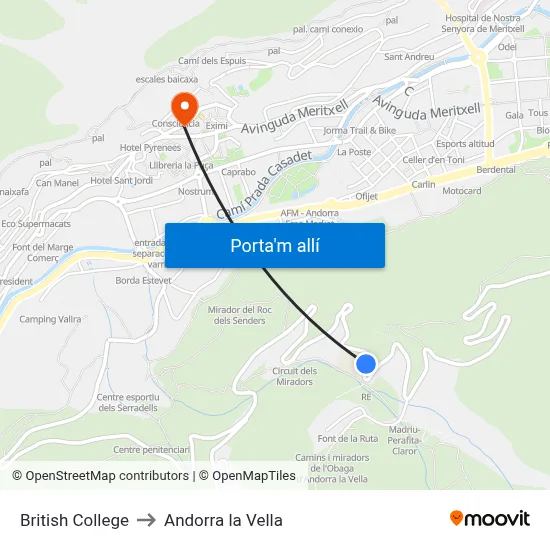 British College to Andorra la Vella map