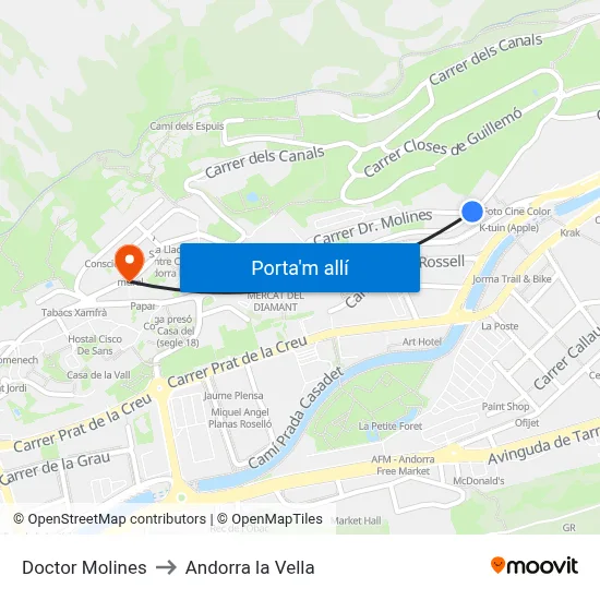 Doctor Molines to Andorra la Vella map