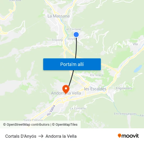 Cortals D'Anyós to Andorra la Vella map