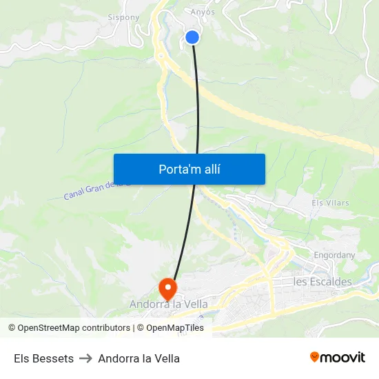 Els Bessets to Andorra la Vella map