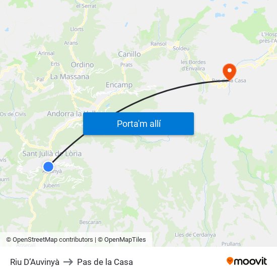 Riu D’Auvinyà to Pas de la Casa map