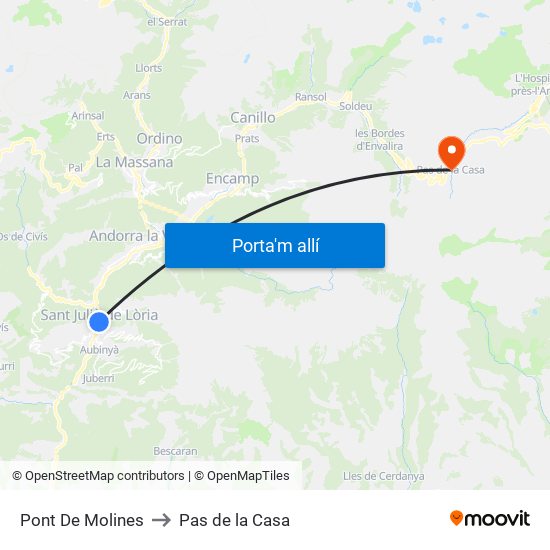 Pont De Molines to Pas de la Casa map